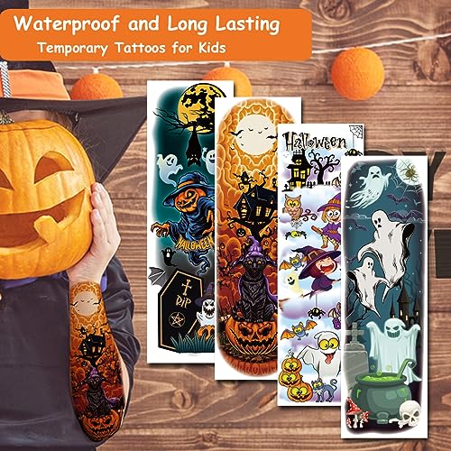 Kids Halloween Full Arm Temporary Tattoos - 11 Sheets Waterproof Fun