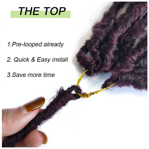 8 Packs Pre Looped Butterfly Locs Crochet Hair 12 Inch Burgundy Red Distressed Locs Crochet Braids Soft Butterfly Faux Locs Crochet Hair (12Inch,Ombre Burgundy)