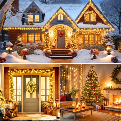Battery Operated Christmas String Lights 4 Pack 132FT 400 LED Warm White with 8 Modes & Timer
