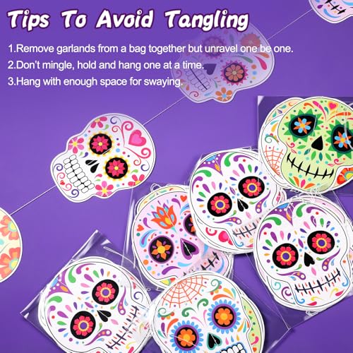 Sugar Skull Banner - Dia De Los Muertos Halloween Decorations, 8 Pieces
