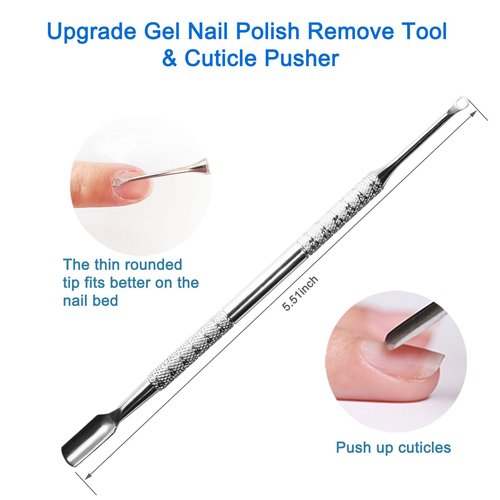 HIFAU Premium Stainless Steel Manicure Tools 2-Piece Set, Upgrade Gel Nail Polish Remove Tool & Cuticle Pusher, Cuticle Trimmer & Nail Lifter, Durable&Hygienic, For Women