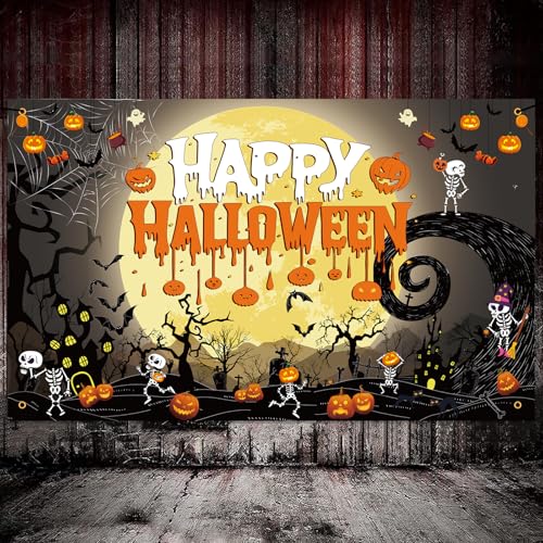 Halloween Party Banner - 70.8 x 43.3 Inch Spooky Decorations Backdrop