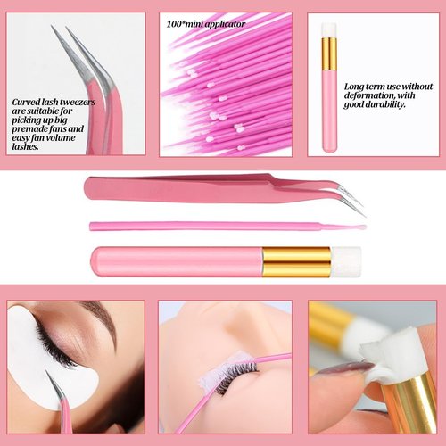 DNSGOOR DIY Lash Extension Kit 590Pcs 9-18mm D Curl Lashes Clusters with Lash Bond and Seal Glue Remover Lash Shampoo Cleansing Brush Headband Wristband Tweezers Eyelash Brush Applicator