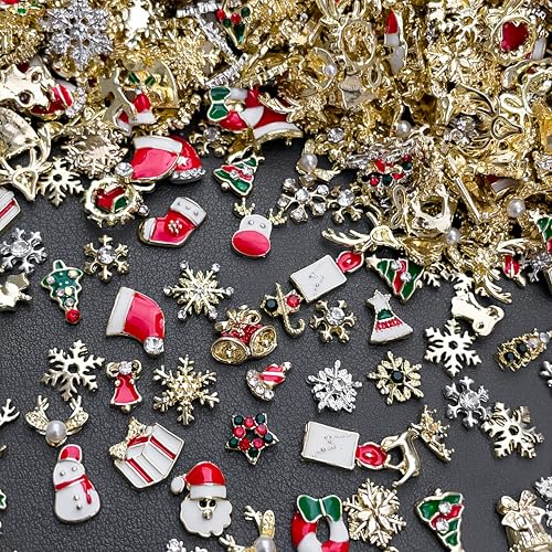 Green Christmas Nail Charms Set - 30 Pcs 3D Snowflake, Snowman, Elk, Santa, Xmas Tree Decorations for Nail Art
