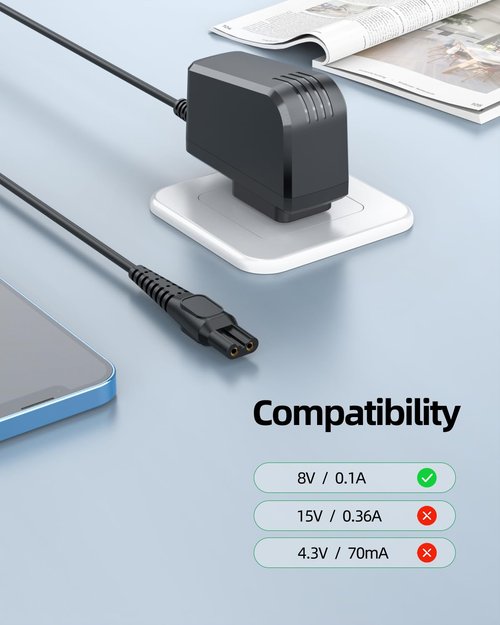 8V Charger Cord Fit for Philips Norelco HQ850 QP2630 QP2530 One Blade Oneblade Electric Shaver Razor Trimmer Adapter Power Supply Charging Cord