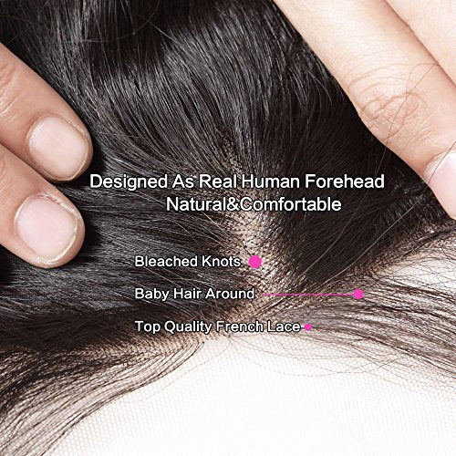 13x4 Full Lace Frontal Closure Ear To Ear 130% Density Free Part Straight Brazilian Virgin Human Hair Lace Frontal With Baby Hair For Black Women Natural Color 12 inch(13X4 lace frontal, 12)
