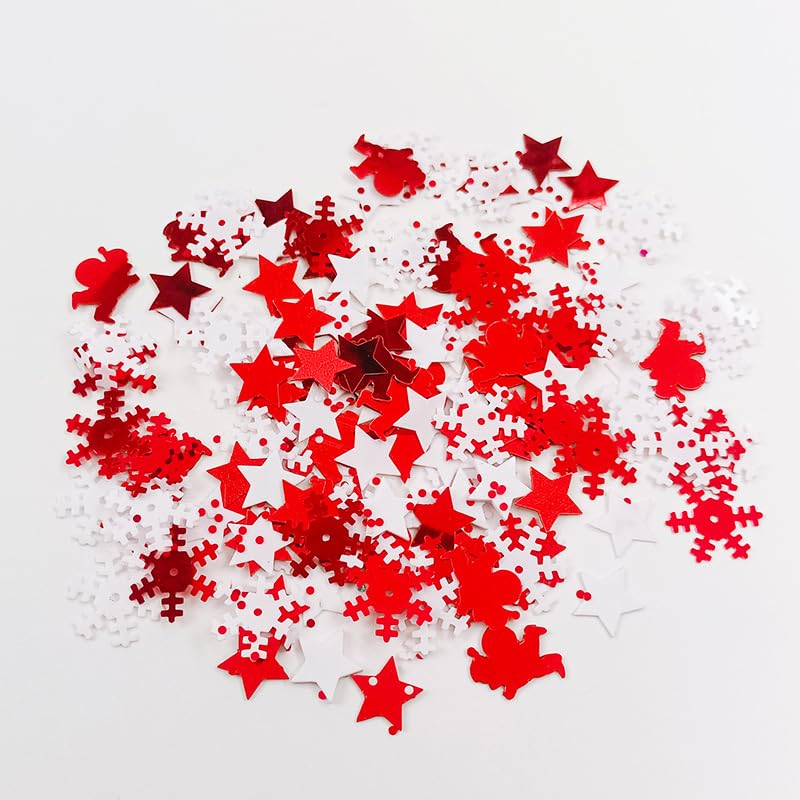 Christmas Snowflake Confetti for Party Decorations - Red & White Glitter Snowflakes & Santa Claus - 50g