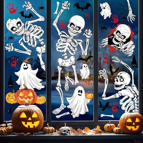 Halloween Skeleton Ghost Window Clings - Reusable Decals for Glass & Mirrors