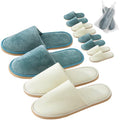 GONG GONG Non Slip Disposable Slippers, 6 Pairs, Washable, Reusable, Closed Toe, Crystal Velvet (Blue+Cream 6Pairs, Adult, Men, Large, Alpha, US Footwear Size System, Medium)