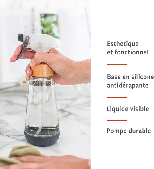 Full Circle 16oz Glass Spray Bottles - Green & Gray with Stream & Mist Modes | Refillable Design & Bamboo Accents