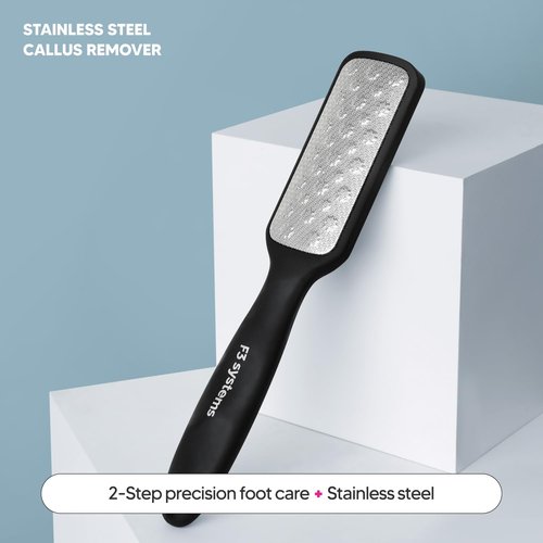 F3 Systems, 2Steps Stainless Steel Callus Remover, Effective for Thick Callus and Cracked Feet Pedicure Rasp, Remove Hard Skin, Grater Foot File, Foot Scrubber, Professional Foot Care