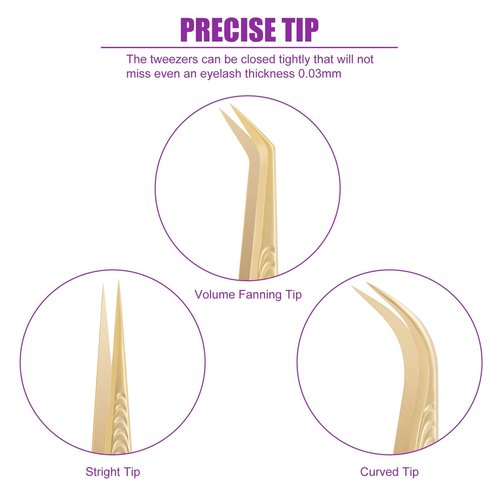 Eyelash Tweezers for Lash Extension Supplies, High Precision Lash Tweezer Set– Pack of 3 Lash Extension Tweezers Kit for Individual and Volume Eyelash Extensions