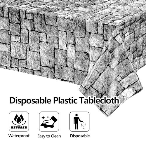 Medieval Castle Stone Wall Tablecloths 54x108 Inch 4 Pack for Halloween Parties