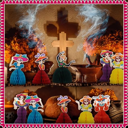 24 Pcs Day of the Dead Decorations Centerpieces - Colorful Sugar Skull Party Supplies
