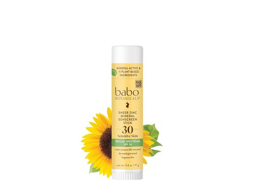 BABO Botanicals Sheer Zinc Sunscreen Sport Stick SPF 30 - Fragrance-Free, Water-Resistant, Natural Zinc Oxide