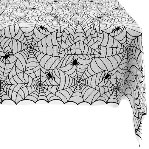 84x60 Inch Halloween Lace Tablecloth with Spider Web Design - Indoor Decor