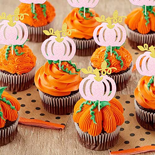 Pumpkin Cupcake Toppers Glitter Fall Theme Design 1 Orange 24 Pack
