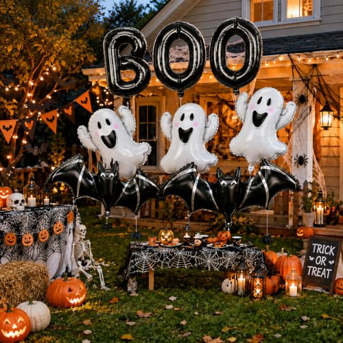 Halloween Ghost and Bat Foil Balloon Set - Black and White Party Decorations