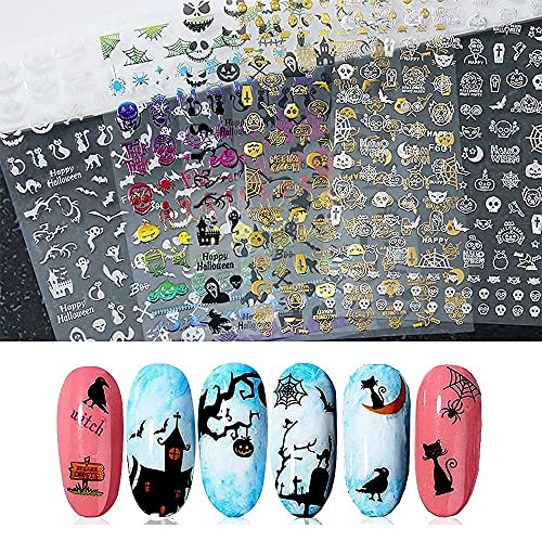 Halloween Nail Art Stickers Set - 12 Sheets & 1500+ Self-Adhesive Designs - Multi