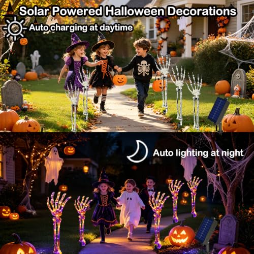 Solar Halloween Pathway Lights 5-Pack with Skeleton Arms, 250 LEDs, 8 Modes