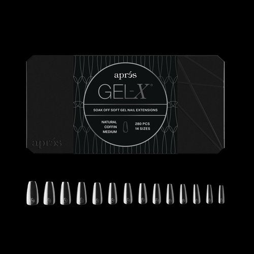 Apres Gel-X® Coffin Box of Nail Tips | 280 Gel-X Tips, Soft Tips, 14 Sizes 00-9 | Half-sizes Included (Natural Coffin Medium, 280 Count)