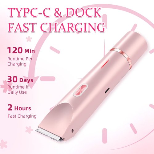 CAFSOB Bikini Trimmer for Women, 2 in 1 Electric Razors for Women, Dermave Bikini Shaver 2.0, IPX7 Waterproof & Easy Cleaning, Ceramic Blade, 120 Min Cordless Runtime, Ultra Low Silent (Pink).