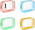 Skiennix Clear Makeup Bag Set - TSA Approved Toiletry Organizer | 4 Small Cosmetic Pouches in Pink, Orange, Green, Blue