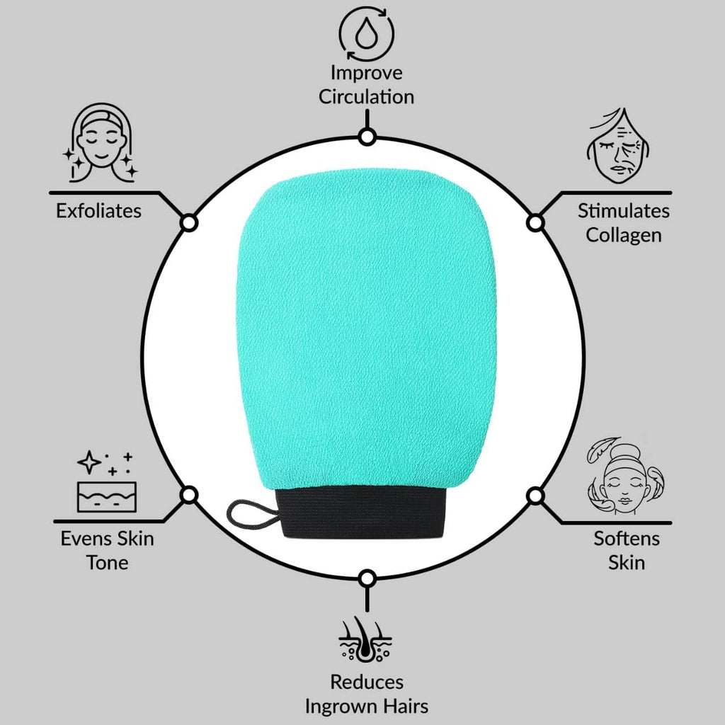 Valitic Exfoliating Glove Body Scrubber - Korean Style Dead Skin Remover & Shower Exfoliator | Turquoise Pair