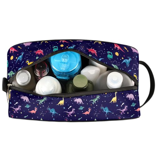 FZDXZJJ Travel Toiletry Bag for Girl Boy,Waterproof Lightweight Makeup Cosmetic Bag Organizer with Handle & Zip Pockets Shaving Toiletries Bag for Gym,Beach - Dinosaur Cosmic