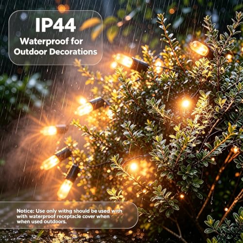 Orange Halloween String Lights 50 Count Connectable IP44 Waterproof Black Wire - 11 Feet
