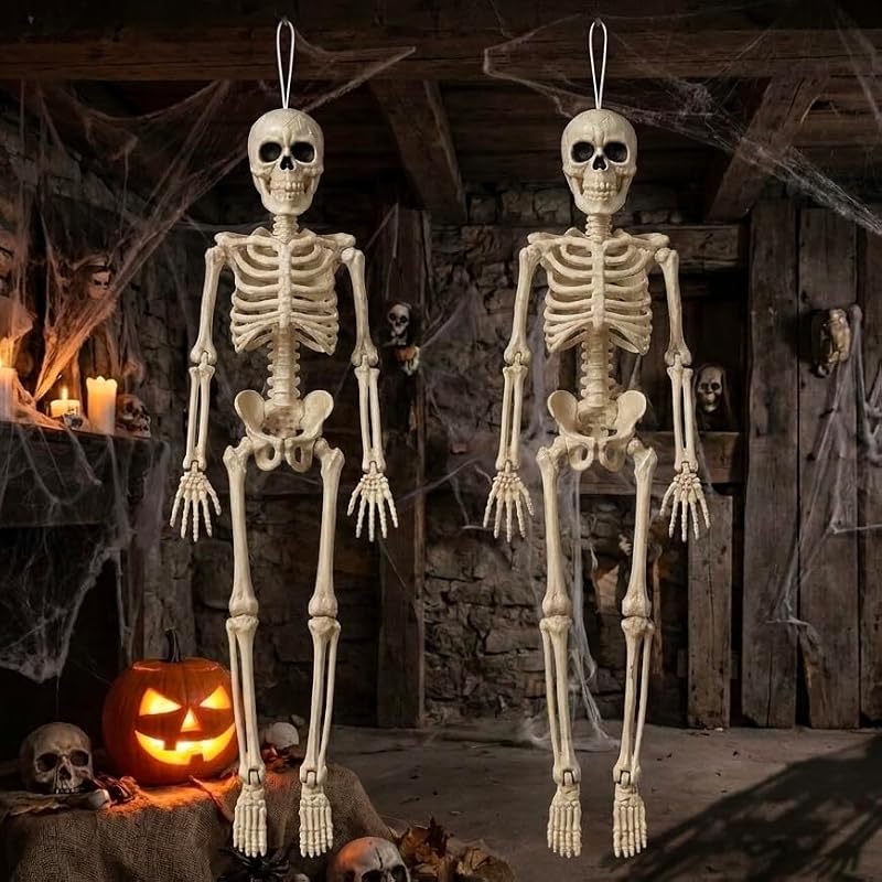 Halloween Hanging Skeletons Set of 2 - 16 Inch Spooky Decor - Variation 2