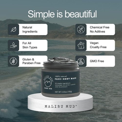 MALIBU MUD, All-Natural Face and Body Mask for Daily Detox, Cleanse, Rejuvenate without Drying Your Skin, for All Skin Types
