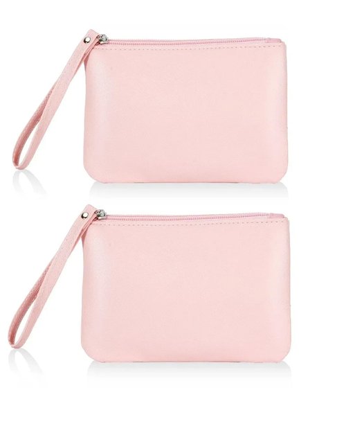 SeBUCUOO 2 Pack Small Zipper Pouch Mini Makeup Bag for Purse Lipstick Cosmetic Travel Make Up Organizer for Women Essentials, Car Change Coin Holder 4.5 x 6.5 Clutch Stadium Approved Wristlet, Pink