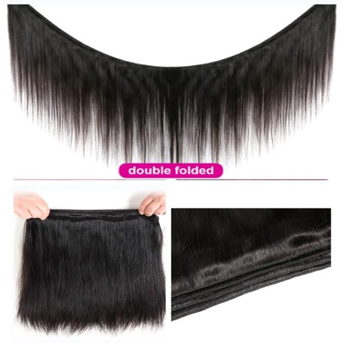 Straight Bundles Human Hair Natural Color 180 Density Unprocessed Brazilian Virgin Human Hair Bundles 12A Grade Double Weft Virgin Hair Extensions 26 Inch