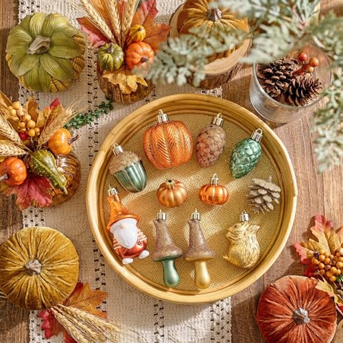 Fall Tree Ornaments Set - Shatterproof Halloween & Autumn Decorations, Orange Green, 24 Pieces