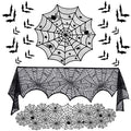 Halloween Decorations Set with Lace Web Table Runner & 3D Bats Wall Stickers - Black