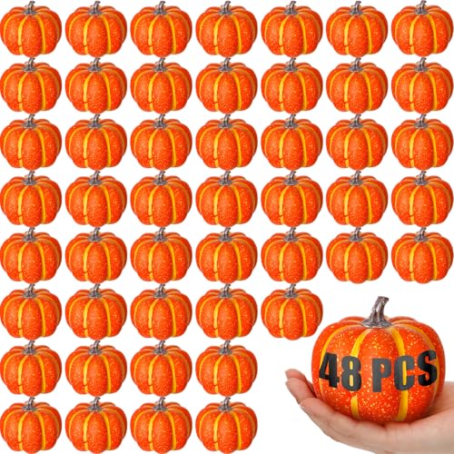 Orange Artificial Pumpkins 48 Pack - 4 Inch Fall Decor Foam Pumpkins