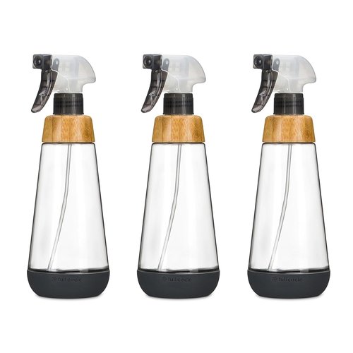 Full Circle | Refillable Glass Spray Bottle - Versatile Stream & Mist Options, 16oz Gray, 3 Pack - Eco-Friendly Cleaning & Plant Care