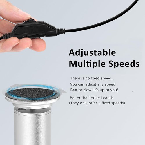 Upgraded Electric Foot Callus Remover 1200rpm, Professional Electric Pedicure Tools Foot Filer Sander for Dead Skin Cracked Heels, Adjustable Speed, 60 Replaceable Sandpaper Discs, FCR-2 Silver