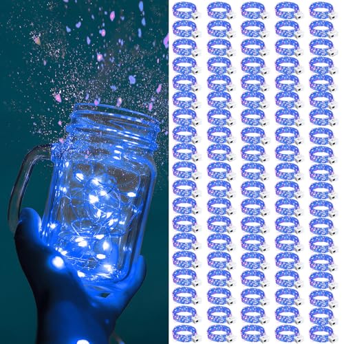 Blue Battery Operated Fairy Lights 100 Pack 20 LED 7ft String with 3 Modes for Indoor Outdoor Decor