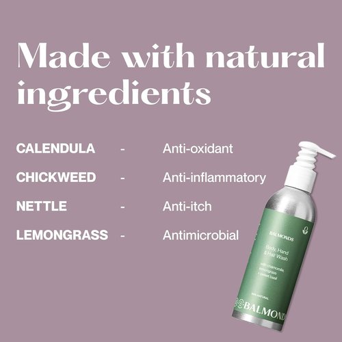 Balmonds Body Wash - 100% Natural Shampoo & Body Cleanser for Dry, Sensitive Skin | Vegan & Cruelty-Free (7.1 oz)