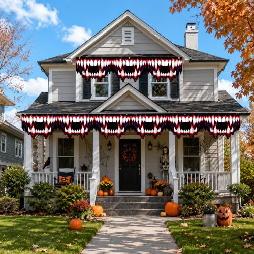 Halloween Monster House Decorations - Creepy Bloody Teeth Banner Set - 8 Pcs, Monster-8Pcs