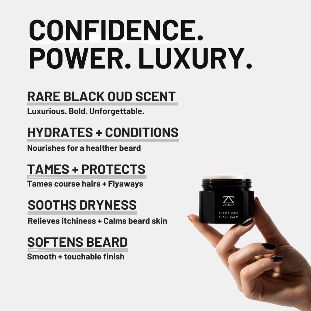 ZOUSZ Black Oud Beard Balm for Men – Luxurious Beard Cream with Shea Butter, Coconut Oil & Rich Cream Texture – Deep Conditioning & Styling – 50g