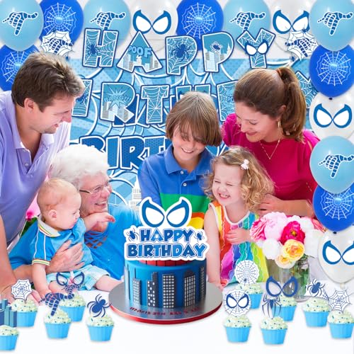 Spider Themed Birthday Party Decorations Set - Banners, Cake Toppers & Balloons