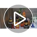 Silver-Hween 8-Pack Mini Lanterns with Halloween Pattern Glass & Flickering LED Candles