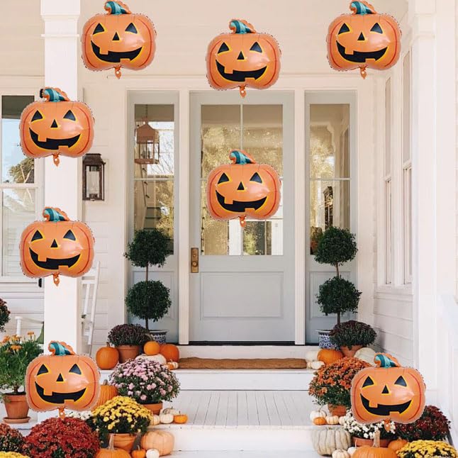 Halloween Pumpkin Balloons Kit - 8 Aluminum Foil Decorations for Parties