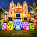 7FT Halloween Inflatable Skeleton Decor with LEDs - Dia de Los Muertos Skull - Outdoor Yard & Garden