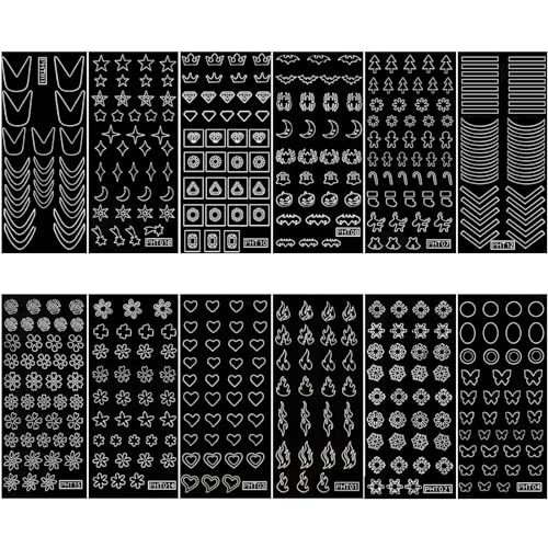 French Tip Nail Stencils & Stickers Set with Tweezer & Pusher - Style-2