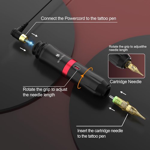 Tattoo Gun Kit Complete Tattoo Kit, Tattoo Machine Kit for Beginners, Rotary Tattoo Pen Kit,10 Pro Tattoo Cartridge Needles,10 Ink Color Set for Tattoo Supplies (Black)