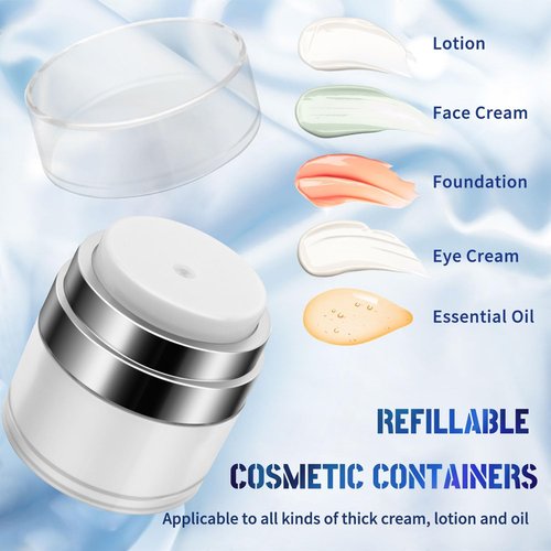 2 Pcs Airless Pump Jar, Refillable Cream Jar Vacuum Bottle Travel Size Empty Container for Cream and Lotion (2 x 0.5oz)